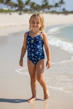 Land's End Girls One Piece Swimsuit Starfish Front Twist UPF 50 NWT