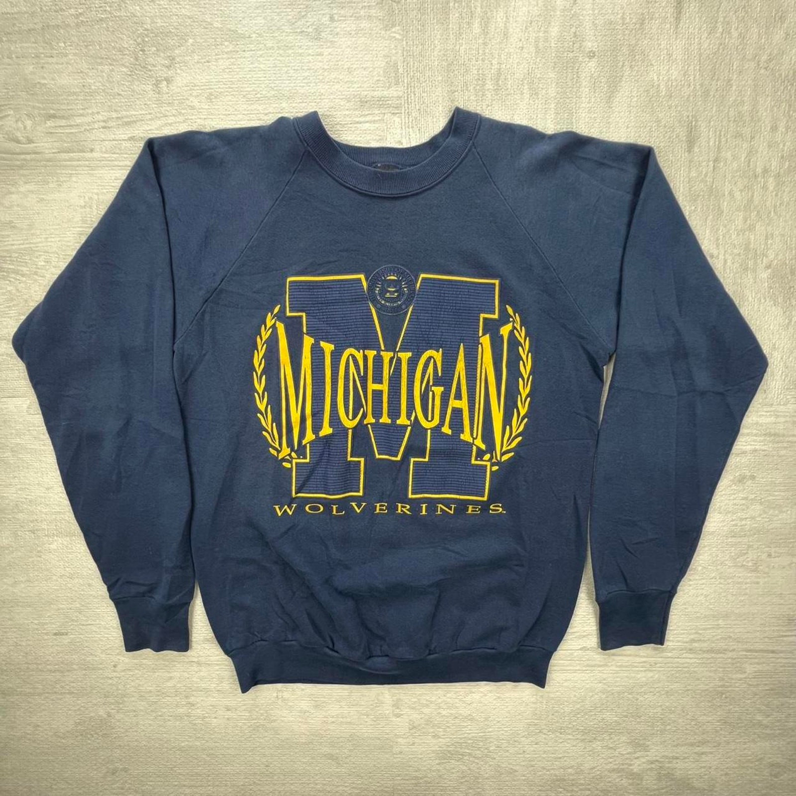 Vintage 80s Michigan Wolverines Sweatshirt Size: XL Blue Yellow NCAA College