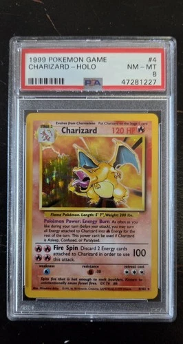 1999 POKEMON BASE SET UNLIMITED #4 CHARIZARD-HOLO PSA 8