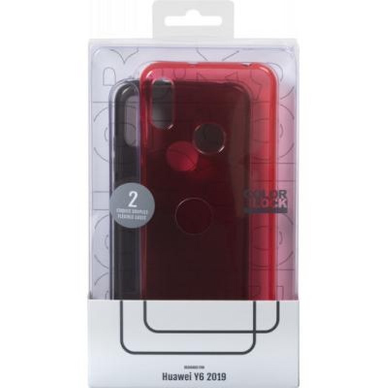 Pack de protection Huawei Y6 2019 finition premium colorblock rouge - 4
