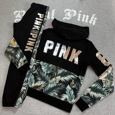 Victoria  s Secret PINK Palm Tree Sequin Bling Matching Outfit Set Hoodie  Pants