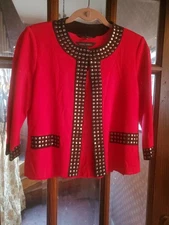 Ming Wang 2-Piece Red /Black  Cardigan & Tank Set – Size PS, Classic Elegance 