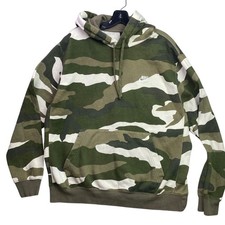 Nike Mens Camo Pullover Hoodie Green White Camouflage Club Fleece Large 32493