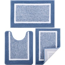 Bathroom Rugs Sets 3 Piece with U-Shaped Contour Toilet Mat Shower Rugs Absor...