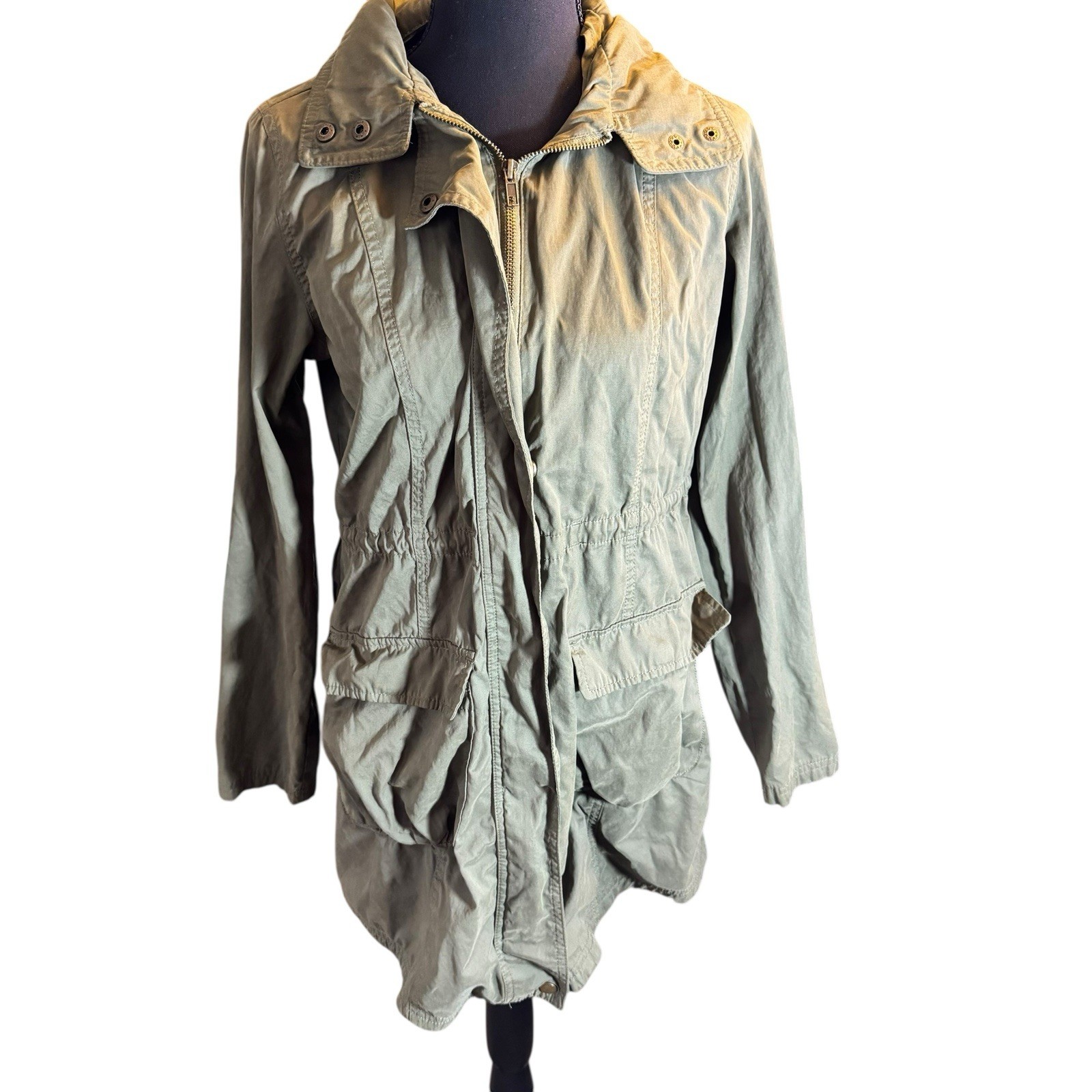 MOSSIMO SUPPLY CO. Snap & Zip Up Collarred Green Coat Jacket Women's Size Medium image 6