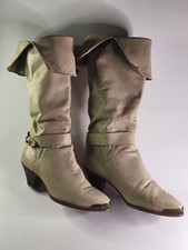 Vintage 80s Zodiac Beige Soft Buttery Leather Boho Tall Pirate Boots Size 6 M