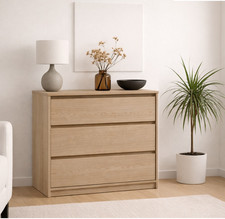 Chest of Drawers Storage Unit Handleless White Washed Oak Effect Bedroom Mana