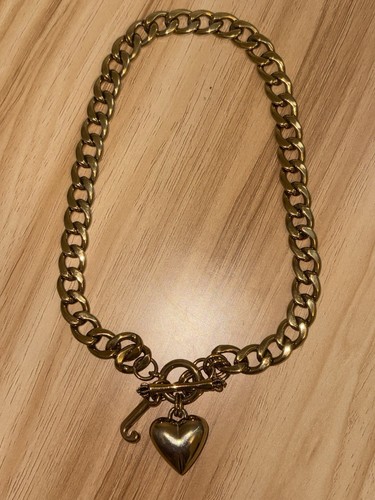 Vintage Juicy Couture Necklace Chunky Puffy Heart & J Charm Gold Tone W/ Toggle - Picture 10 of 22