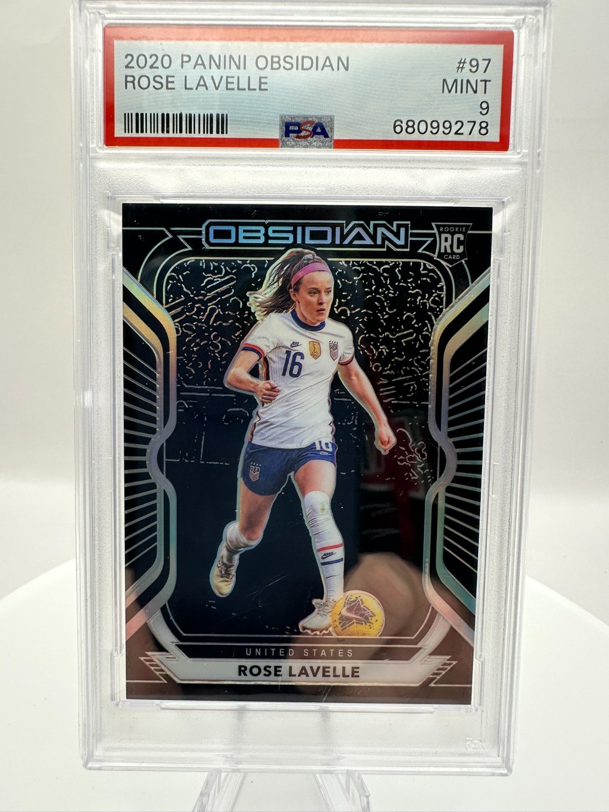2020-2021 Panini Obsidian #97 Rose Lavelle RC USWNT 45/195 Gotham FC PSA 9 Mint