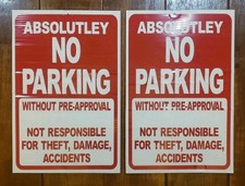 2 Absolutely NO PARKING Plastic/Peg Board Signs 18" x 12" Custom Made in USA