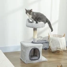 PawHut 28" Cat Tree Tower with Plush Top Bed, Light Grey