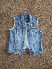 Vintage Harley Davidson Vest/sleeveless Jean Jacket Large Used Patches