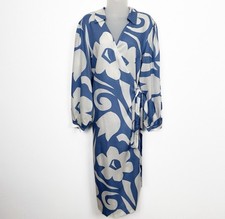 Rebecca Taylor Dress Womens XL Blue White Floral Wrap Dress Maxi Boho Feminine