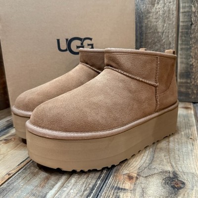 UGG CLASSIC ULTRA MINI PLATFORM BOOT WOMENS US 8 SUEDE / WOOL ~ CHESTNUT