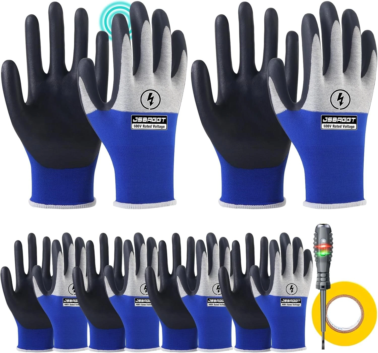 500V Electrical Insulated Gloves,Voltage Resistance Blue and White