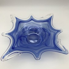 Vintage Large Murano Art Glass Inky Blue Swirls Freeform Bowl Centrepiece 49cm
