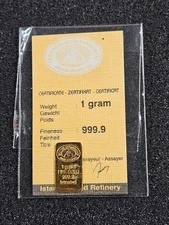 🌟1 g gram .9999 Gold IGR Istanbul Gold Refinery Bullion Bar VINTAGE CARD RARE