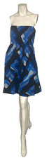 CALVIN KLEIN Women Stretch Blue Geometric Off The Shoulder A-line Dress Size 8
