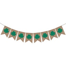St Patricks Day Garland, Clover Shamrock Banner, Vintage Rustic Burlap Shamro...