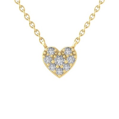 0,1 kt natürlicher Diamant 14 K Gelbgold Herz Halskette 18 Zoll Silber Kabel Kette