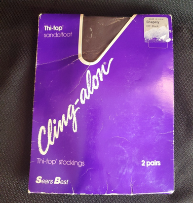 #ad Vintage Cling alon Thi Top Stockings 2 Pair Shapely Off Black Sears Thigh Highs $19.95