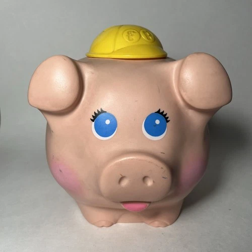 Vintage Fisher Price Piggy Bank Construction Worker #166 Hard Hat 1980