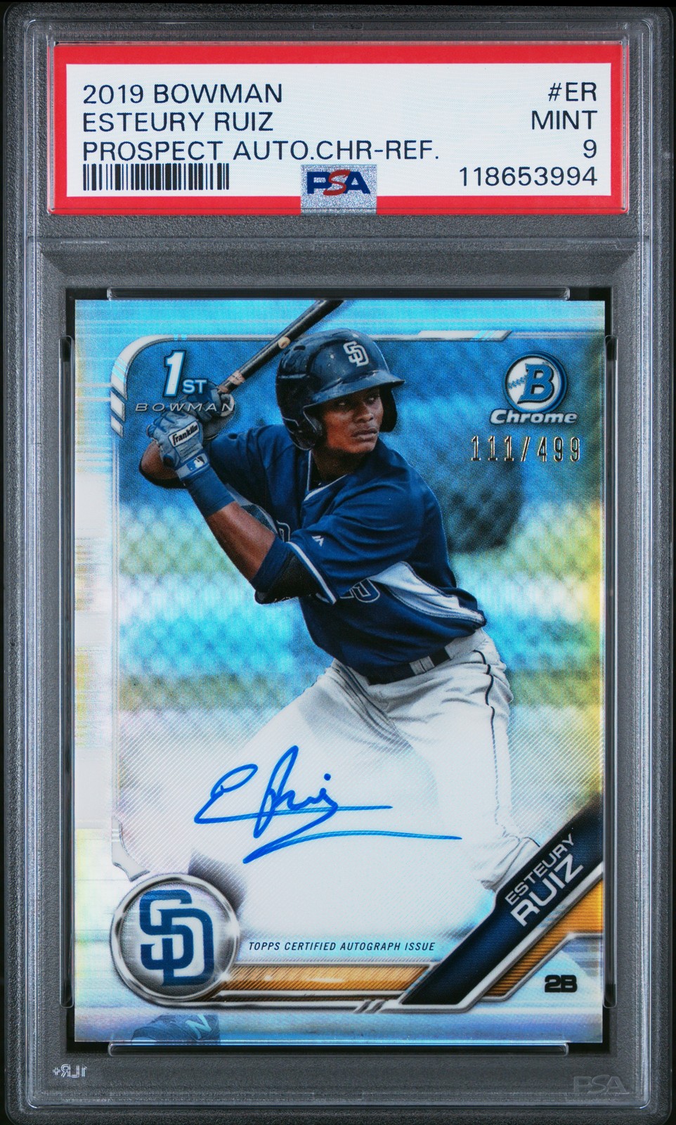 2019 BOWMAN PRSPCT AUTOS CHROME REFRACTOR #ER ESTEURY RUIZ 111/499 PSA 9 AUTO