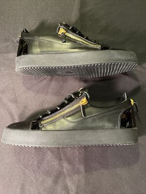 GIUSEPPE ZANOTTI LEATHER GOLD ZIPPERS LOW TOPS SNEAKERS 46 US 13