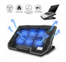 Gaming Laptop Slim Cooling Pad Stand Dual USB Fan Cooler 6 Fans for Notebook PC