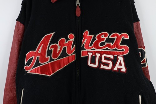 Vintage 90s Avirex Mens 3XL Distressed Spell Out Wool Leather Varsity Jacket - Picture 13 of 22
