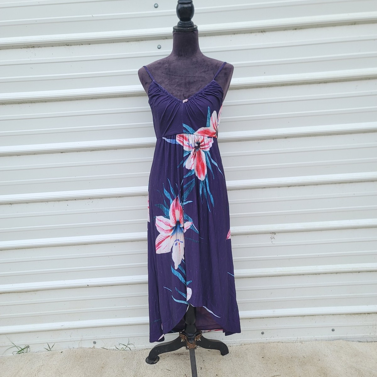 catherine malandrino purple dress CATHERINE MALANDRINO Purple Floral Halter Dress Hi Low Tie Neck Stretch  Lined S