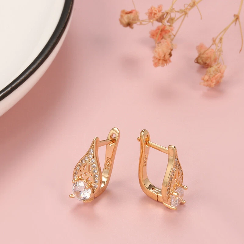 PENDIENTES ARO LLAMA RELLENOS DE ORO HECHOS CON ANILLOS CIRCONITAS CÚBICAS 3A moda chic Foto 4 de 4