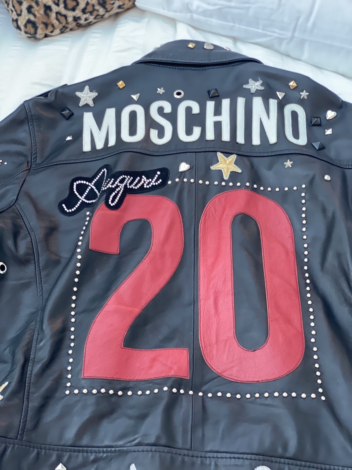 Moschino 20 Yrs Aniversary Mens Black Leather Biker Jacket 44 Uk image 5