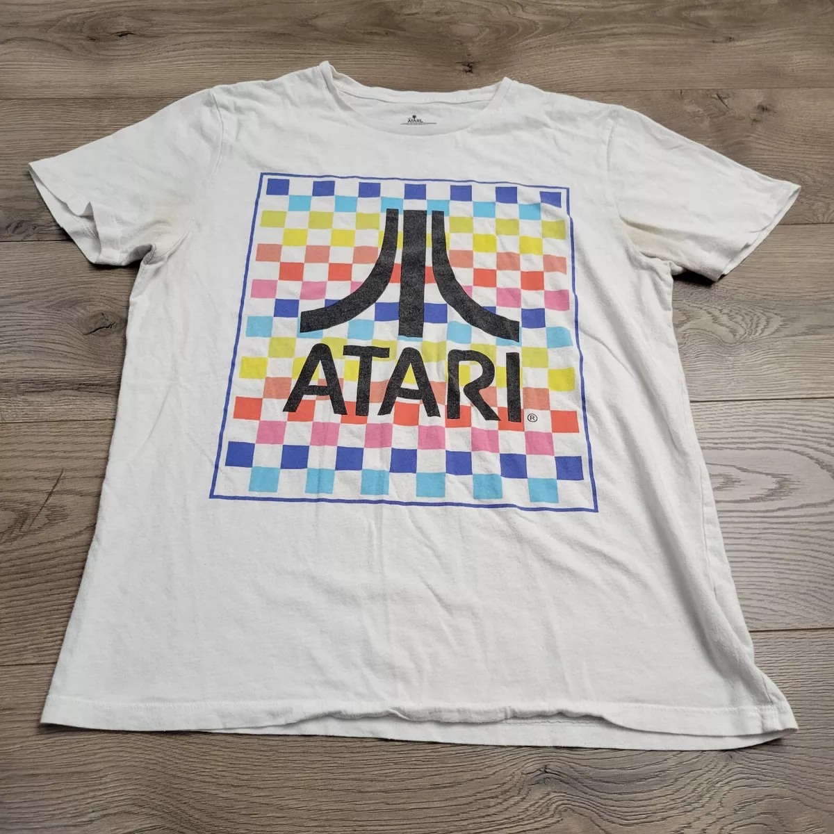 Atari Shirt Mens Medium White Retro Casual Gamer Nerd Preppy Graphic Tee Lounge
