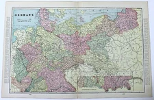 1890s Map of Germany Full Color Lithography 14.5 x 22