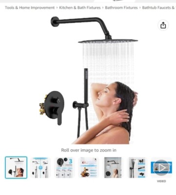 EMBATHER Black Shower Faucets Sets - Overhead Metal Rain Head Shower System with