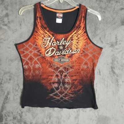 Harley Davidson Shirt Womens Extra Large 14 16 Black Orange INDIANA Tank Ladies