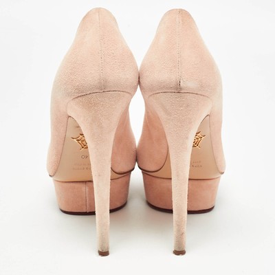 Charlotte Olympia Pink Suede Delphine Heart Detail Platform Pumps 