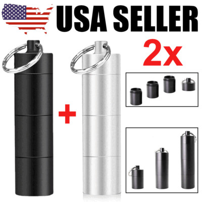 2PCS MIni Waterproof Medicine Pill Box Case Bottle Holder Container Keychain US