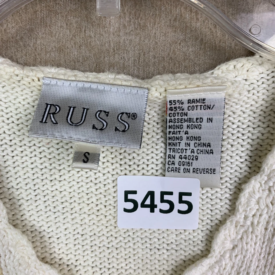 Vintage Floral Womens Sweater S Ivory Short Sleeve V Neck Pullover Knit 80s 90s - Image 3 of 4