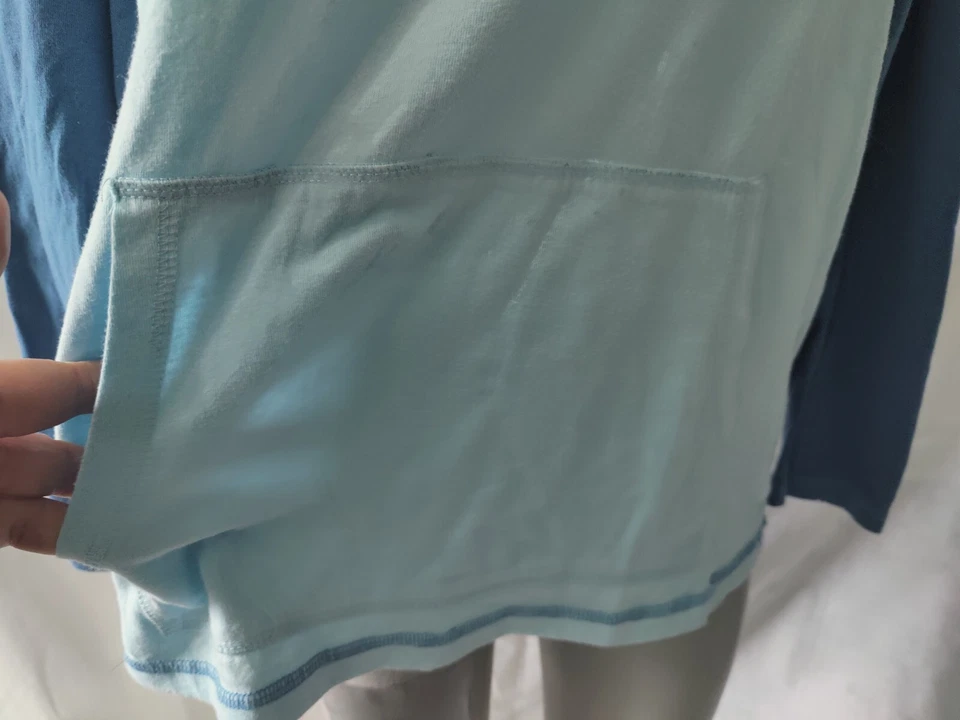 Hollywood Blue ColorBlock Hooded Hoodie Top Front Pouch, Neck Ties Size M - Image 4 of 4