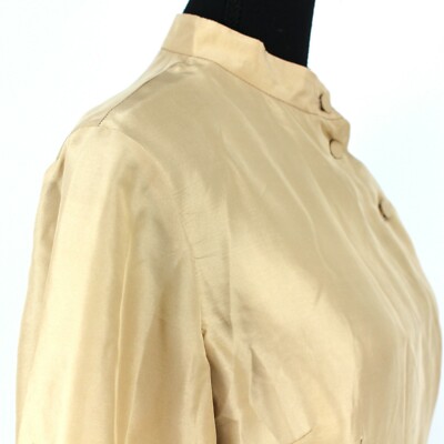 Auteur Gold Silk Dress Mandarin Collar Side Button Short Sleeve Mini Medium  NEW | eBay