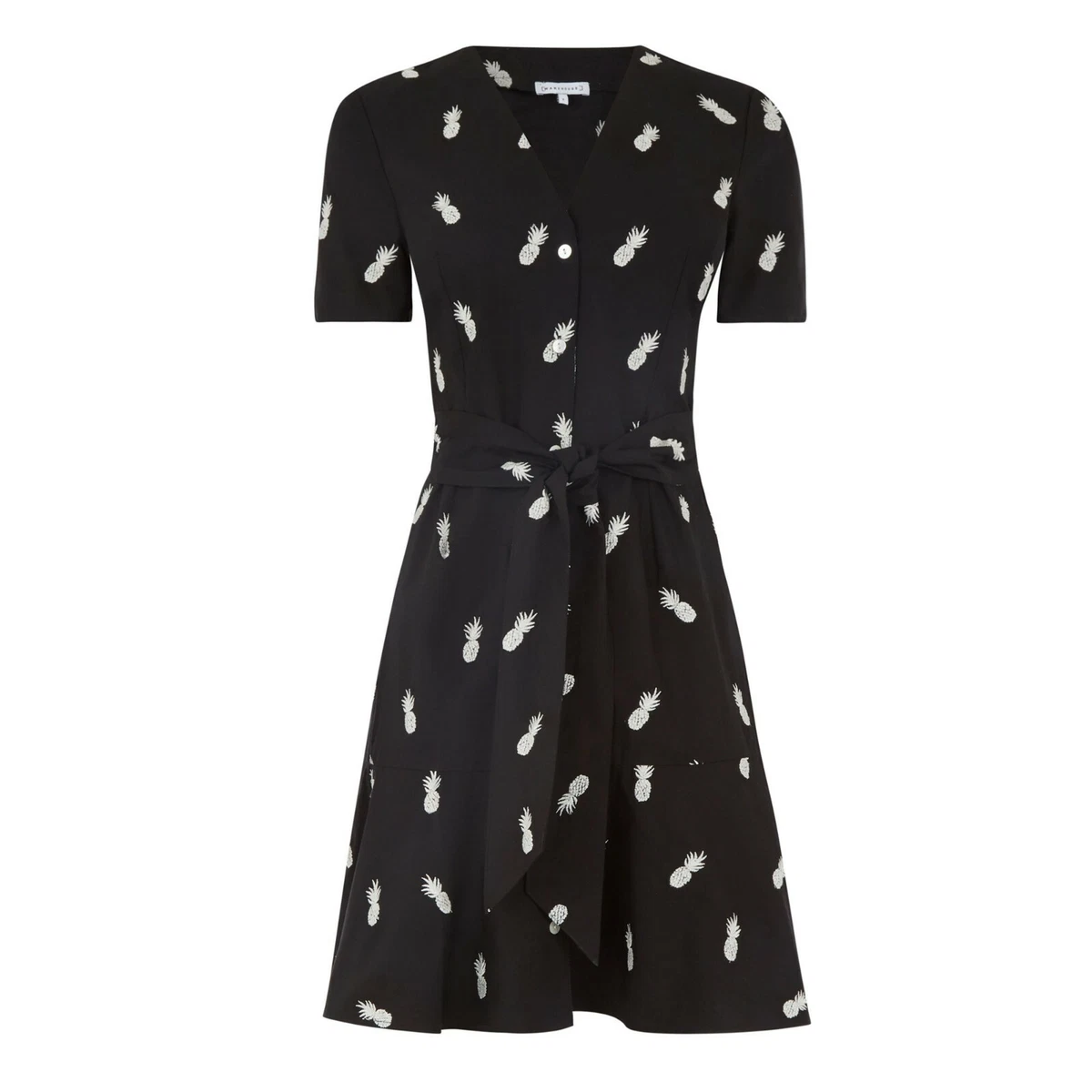 Warehouse Pineapple Embroidery Button Through Belted Shirt Dress