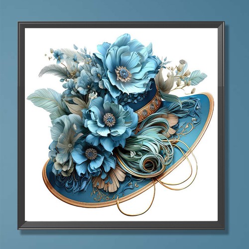 5D DIY Full Round Drill Diamond Painting Blue Bowler Hat Kit Home Decor