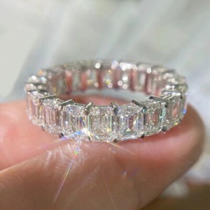 Authentic 4x6MM Emerald Moissanite Ring 925 Silver 18K Gold Plated Women Fine Jewelry