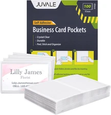 Juvale 100-Pack Clear Business Card Pockets Holders 3.75X2 In, Self-Adhesive Sid