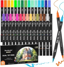 Shuttle Art Dual Tip Brush Pens Art Markers, 30 Colors Dual Tip Calligraphy Pens