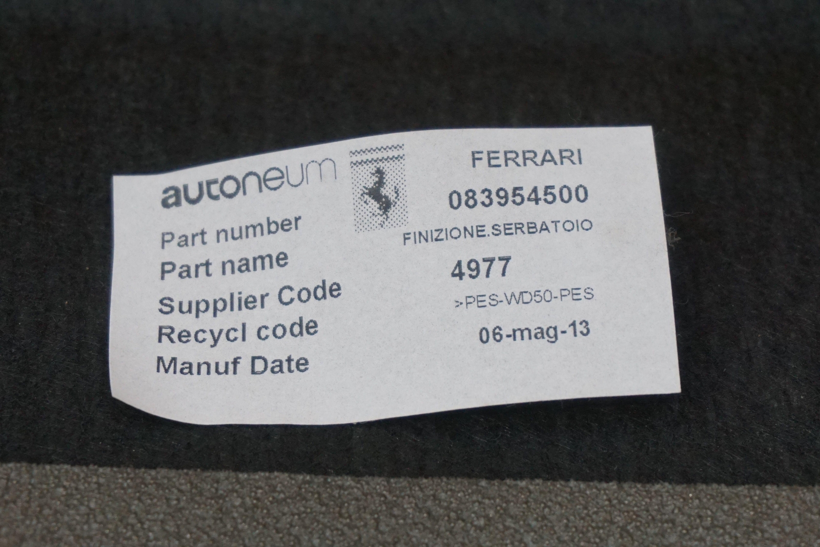 Set 8 Rear Trunk Floor Carpet Trim Cover OEM 083954500 Ferrari California 12-14