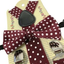 "BURGUNDY POLKA DOT" Matching Suspender  Bow-Tie Set Kids Toddler Boys Girls