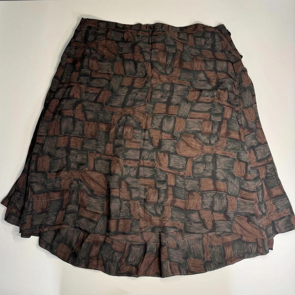 Falda de Seda Rutzou Tonos Tierra Patrón Geométrico Imitación Piedra EU 38 UK M 10 Foto 2 de 4
